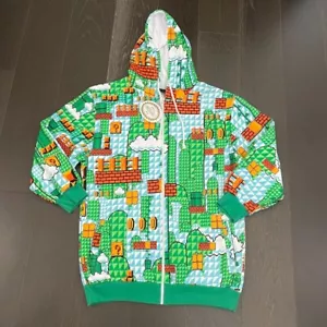 Super Mario Bros Hoodie Adult Small Green Pixel Full Zip Sweatshirt Rare Gamer - Picture 1 of 14