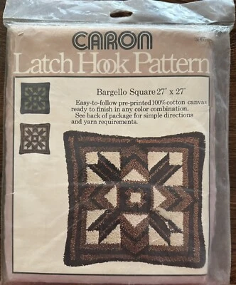 Vintage 1977 Caron Latch Hook Pattern Bargello Square Pillow 27" x 27" #3067 NOS - Image 1 of 2