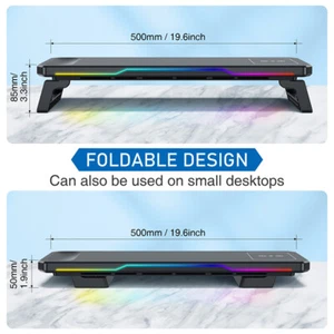 Desktop PC Monitor Stand Bracket Computer Screen Riser Holder USB HUB With RGB/s - Picture 1 of 24