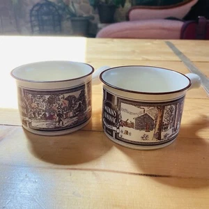2 Vintage Watkins Almanac Ceramic Soup Bowls 4 Inch" - Picture 1 of 9