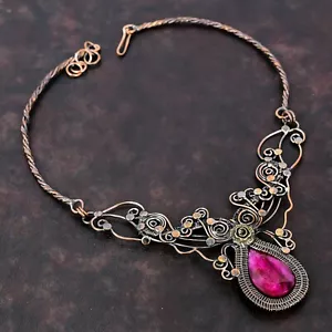 Kashmir Rubi Copper Gift For Her Wire Wrapped Flower Adjustable Necklace 18.0" - Picture 1 of 6