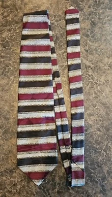 Fratelli Moda 100% Seda Hecho a Mano en Italia Rojo Plata Raya Vertical Foto 1 de 4