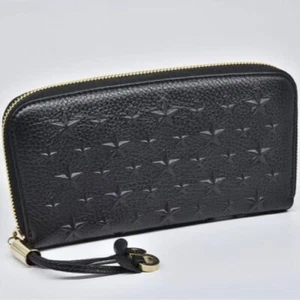JIMMY CHOO Cartera Larga de Cuero con Cremallera Alrededor Negra con Tachuela... - Imagen 1 de 6