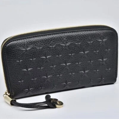 JIMMY CHOO Cartera Larga de Cuero con Cremallera Alrededor Negra con Tachuela... - Imagen 1 de 4
