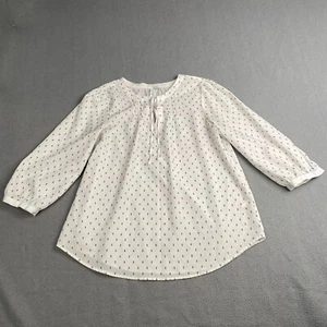 Elle Women’s size Large White Black Polka Dots Pleated Half Sleeves Blouse - Picture 1 of 13