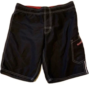 Speedo Boys Swim Trunk Shorts Black Lined Pockets Flat Front M - Picture 1 of 6