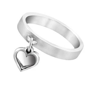 Loving Pair of Dangle Heart Charms Sterling Silver Band Ring- 9 - Picture 1 of 5