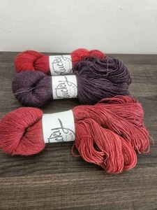New Lot Of 3 Plucky Nifty Knitter Yarn merino Cashmere Nettle Purple Reds - Picture 1 of 7