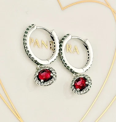 New 100% Genuine Authentic Pandora Red Round Sparkling Hoop Earrings 292379C01 - Image 1 of 4