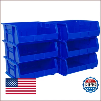 Akro-Mils 30250 AkroBins Plastic Stackable Storage Bins 15"x16"x7" Blue 6-Pack - Image 1 of 4