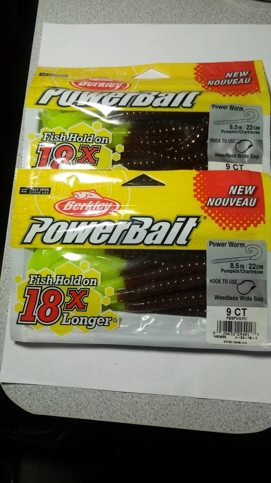 BERKLEY, LOTE DE 2 PAQUETES. GUSANOS ELÉCTRICOS RESISTENTES "POWERBAIT" 8,5", CALABAZA/GRÁFICO., NUEVO Foto 1 de 2