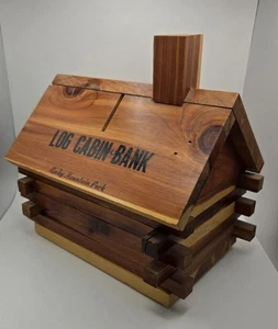 Vintage Wood "Rocky Mountain Park" Log Cabin Bank w/Plug ~ 7"L x 5"W x 7"H ๐ชต๐ - Picture 1 of 9