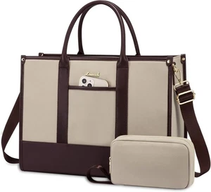 LOVEVOOK Laptop Tote Bags for Women Work Bag 15.6 15.6inch, Apricot-chocolate  - Picture 1 of 8