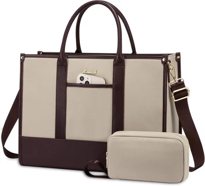 LOVEVOOK Laptop Tote Bags for Women Work Bag 15.6 15.6inch, Apricot-chocolate  - Image 1 of 4