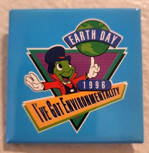 Walt Disney World Jiminy Cricket Environmental Earth Day 1996 Button Pin 2” VTG - Picture 1 of 5