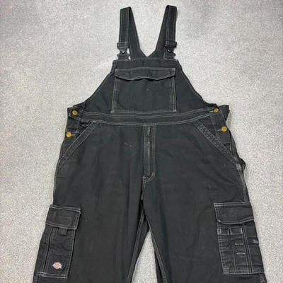 Dickies Dungarees Adult 42x30 Black Bib Overalls Work Wear Canvas Carpenter Men* - Image 1 of 4