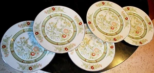 Vtg Set 5 Mikasa KABUKI Dinner Plates 10.5" Fine China GREEN/ WHITE Asian Floral - Picture 1 of 21