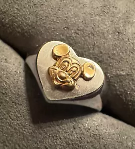 14K Yellow Gold DISNEY Mickey Mouse on Sterling Silver Heart Signet Ring - Picture 1 of 4
