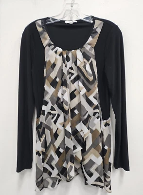 M.I.K.O. Top túnica mujer mediano negro tostado gasa abstracto superposición manga larga Foto 1 de 4