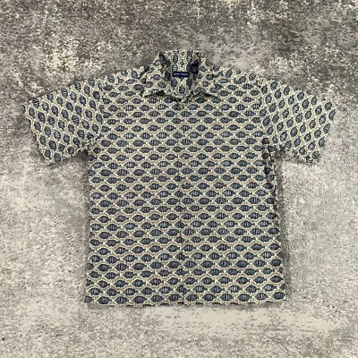 Camisa Hawaiana Grant Thomas De Colección Para Hombres Mediana Marrón Geométrica Estampado de Peces Campamento Años 90 Foto 1 de 4