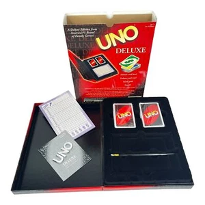 VTG Boxed UNO Deluxe Card Game Mattel 2001 Cards Scorepad Pencil & Instructions - Picture 1 of 3