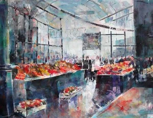 NUEVA HERMOSA PINTURA DE CABALLERO SERA ORIGINAL ""London Borough Market"" Ciudad - Imagen 1 de 1