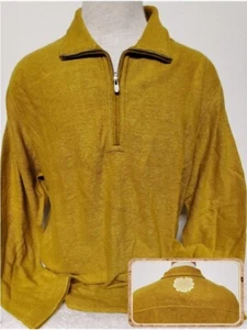 L- Indigo Palms YELLOW GOLD Pullover 1/4 Zip REVERSIBLE Sweater 50" VINTAGE - Picture 1 of 15