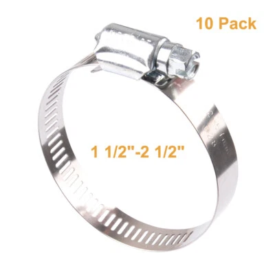 AIRSBOGE 1 1/2"-2 1/2" Adjustable 304 Stainless Steel Band Hose Clamp#32 - 10 Pack