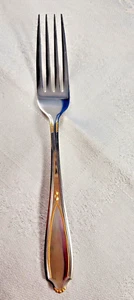Dinner Fork Yamazaki Japan Victoria Gold Accent Stainless Flatware Glossy 7 ½ in - Picture 1 of 5