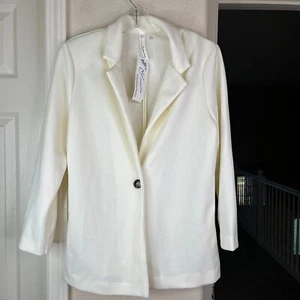NWT Ny Collection Women’s Blazer 3/4 Sleeve Off White Size Large #641 - Picture 1 of 12