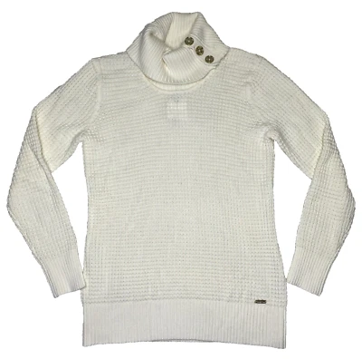 Suéter Calvin Klein Crema Cuello Tortuga Botones Dorados Medio Burbuja Tejido Nuevo con Etiquetas Foto 1 de 4