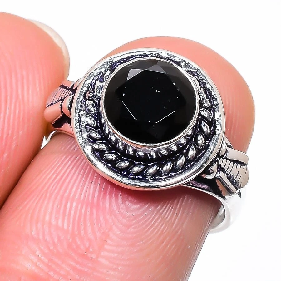 Anillo de joyería de plata de ley 925 hecho a mano con piedras preciosas de espinela negra talla 6,75 (EE. UU.) Foto 1 de 1