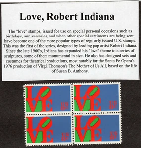 LOVE de ROBERT INDIANA * BLOQUE DE SELLOS POSTALES VINTAGE DE ESTADOS UNIDOS MNH - Imagen 1 de 1