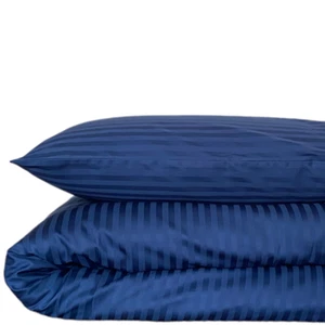 Soft Duvet Cover Set 3 Pc Blue Stripes Egyptian Cotton Sateen Single Double King - Picture 1 of 4