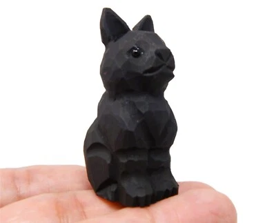 Estatueta de gato preto feita à mão esculpida em madeira pequena estátua decoração de Halloween animal de estimação - Imagem 1 de 4