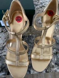 NEW $200 COACH Gold Leather Wedge Sandals Size 10 - Picture 1 of 6