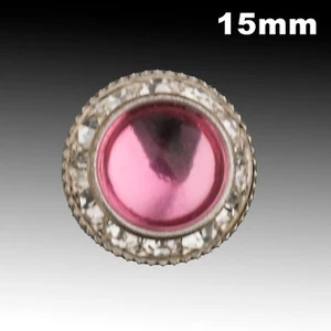 Vintage Silber Metall Knopf mit rot gewölbtem Cabochon & Strass 15 mm 40021025 - Bild 1 von 2