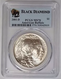 2-2001-D American Buffalo Silver Dollar PCGS MS-70 Black Diamond LOT of TWO - Picture 1 of 2