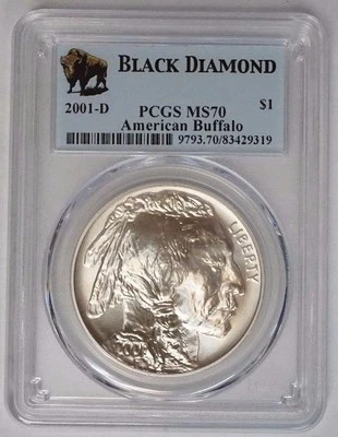 2001-D American Buffalo Silver Dollar PCGS MS-70  gem Black Diamond Label - Image 1 of 2
