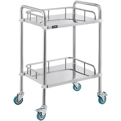 VEVOR 2 Tiers Medical Trolley Stainless Steel Dental Lab Mobile Rolling Cart • 58.99$