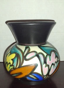 Vintage Gouda C M Bergen Belgien Keramik hockig bunte Blumenvase signiert 6 Zoll - Bild 1 von 6