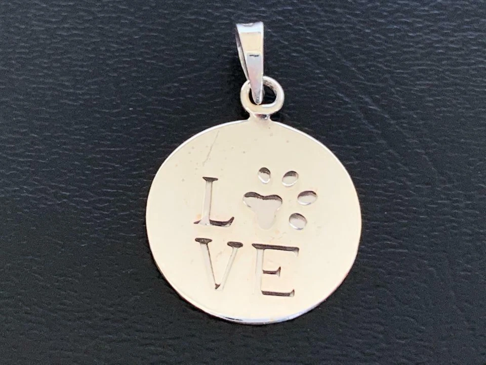 Genuine 925 Sterling Silver Flat Disc Love Dog Cat Paw Pendant Charm Animal — 第 1/1 张图片