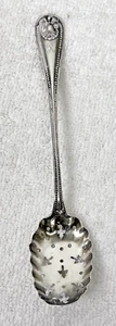 Bead Sterling by WHITING MANF CO Olive Spoon Pierced 6 1/2" Handle R Monogram - Picture 1 of 7
