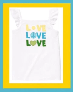 NWT 7 Gymboree “POP OF DAISIES” Cotton LOVE PEACE HEART ruffle Sleeve SHIRT TOP - Picture 1 of 3