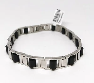 Two Color Rubber and Stainless Steel Man's Bracelet - Picture 1 of 4