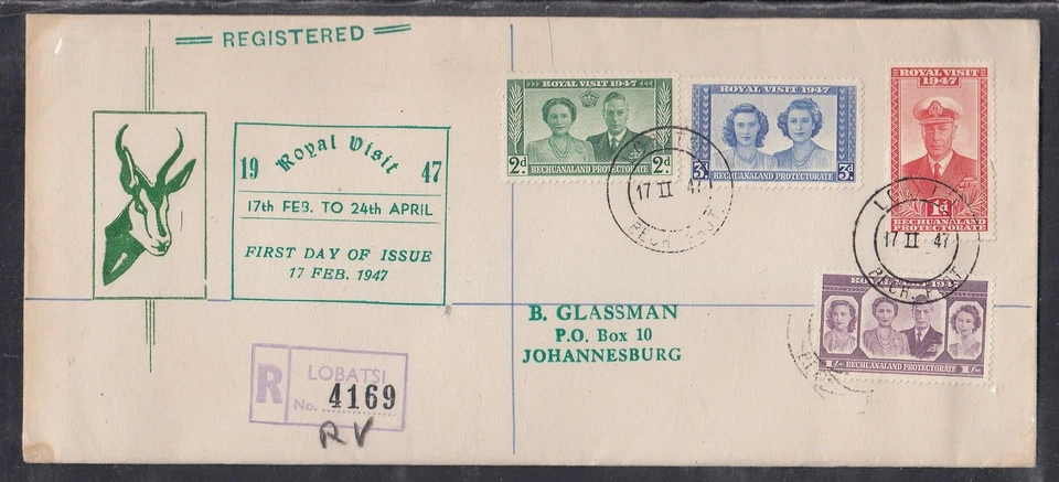 Bechuanaland Scott 143-6 FDC - 1947 Royal Visit - Image 1 of 1