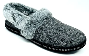 Skechers Cozy Lite Sparkle Knit Slippers Sweet Walk Black Faux Fur Womens Size 9 - Picture 1 of 7