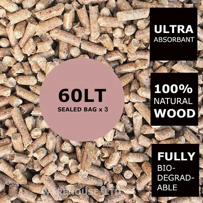 PREMZO Wood Based Cat Litter 2 x 30 ltr, 60 litre-30kg Absorbent Pine Wood Pellets