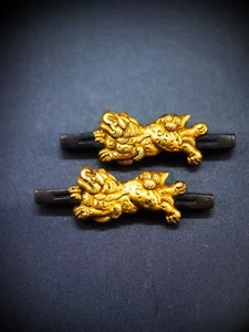 Espada japonesa poste y perro león Menuki para Katana Wakzaishi período Edo C043 - Imagen 1 de 10