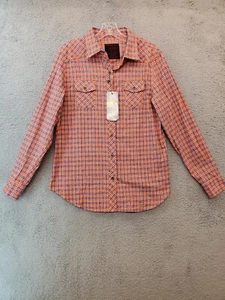 RQQBA Herren Langarm orange & blau kariert Knopfleiste Größe Large neu mit Etikett - Bild 1 von 21